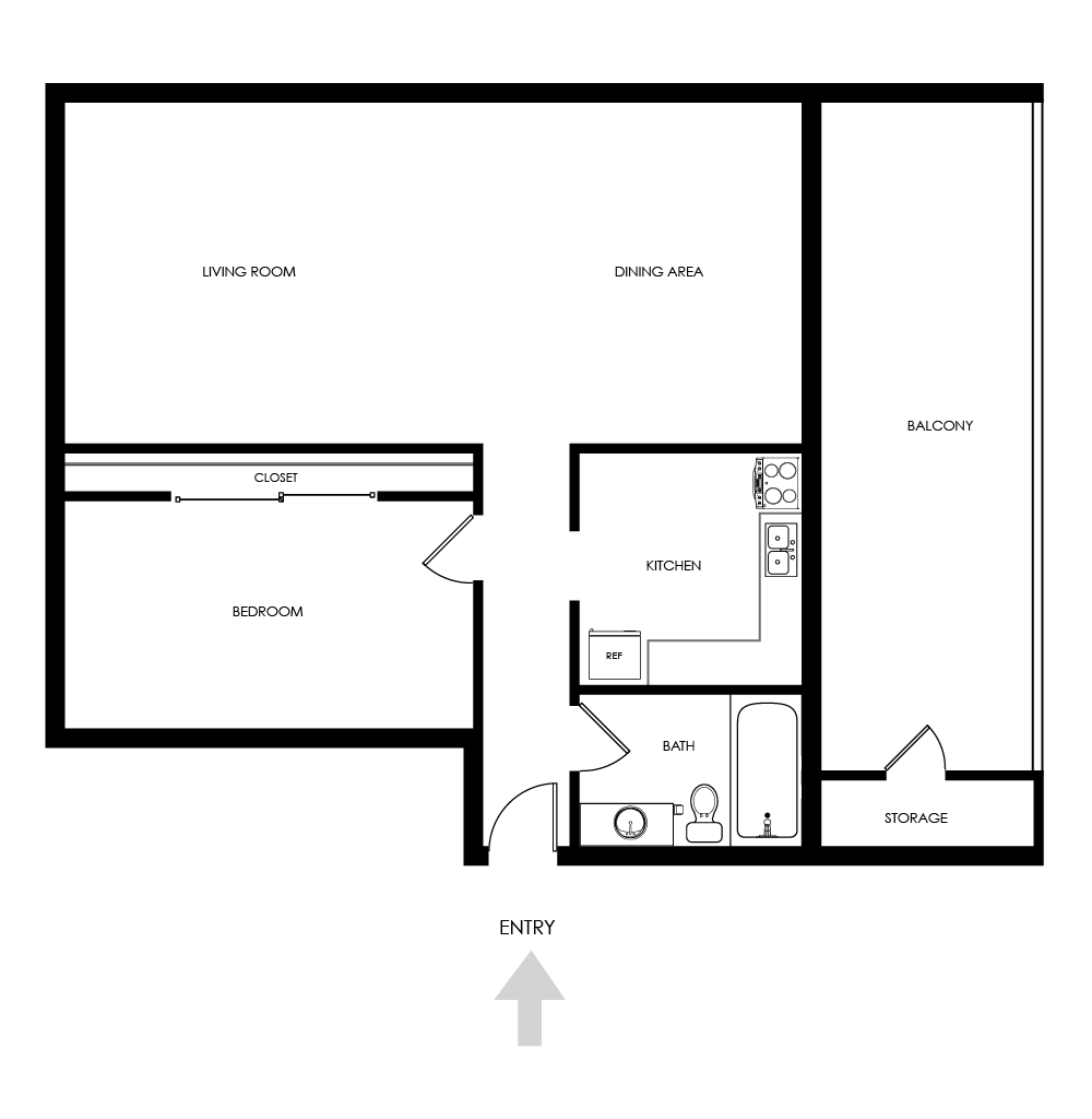 1x1 floor plan